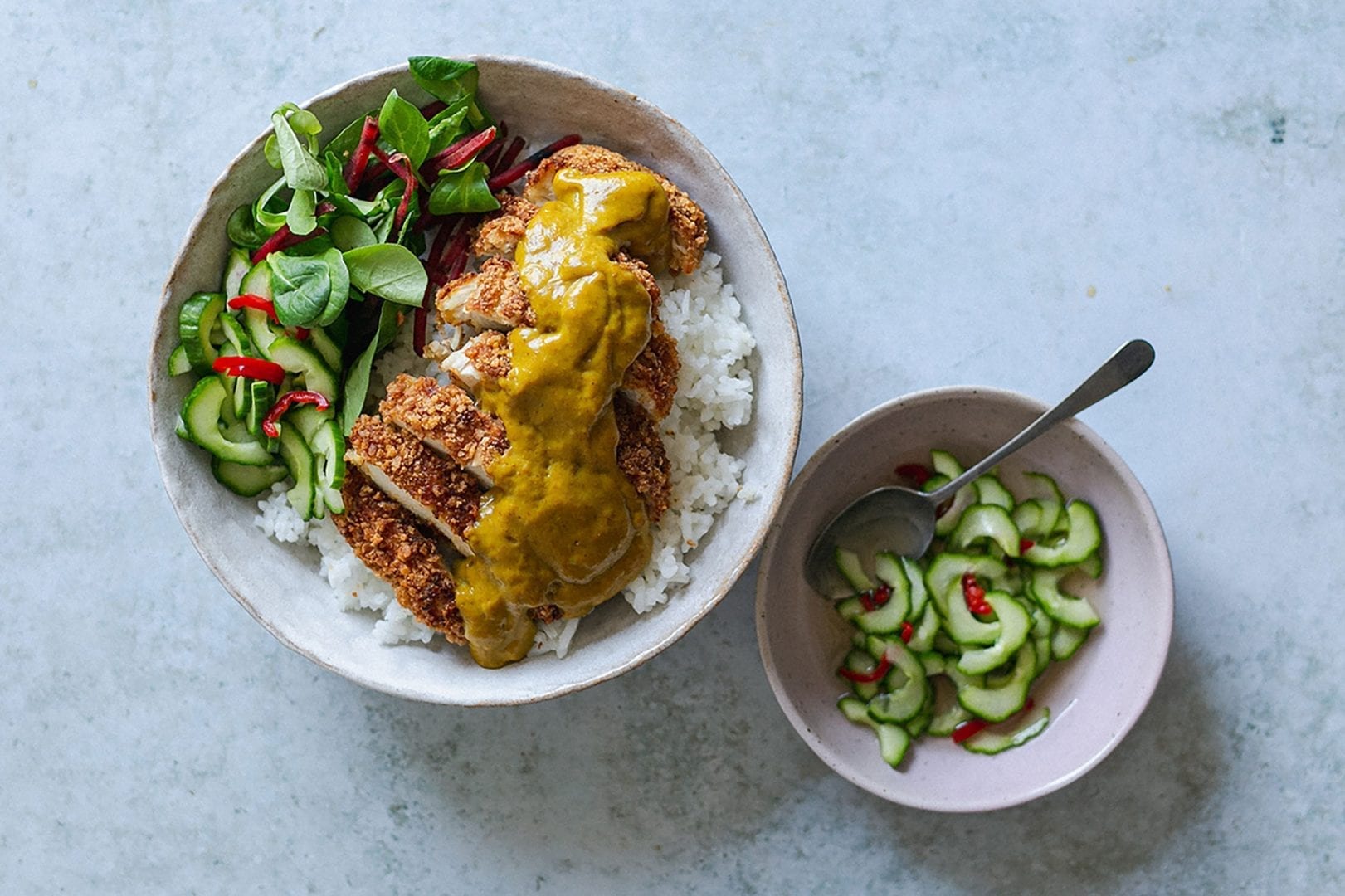 Chicken Katsu Curry with Cucumber & Chilli Pickle