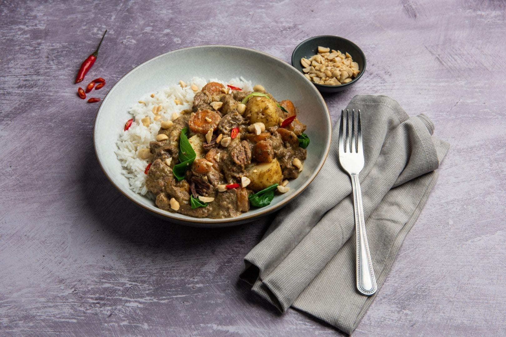 Beef Massaman Curry with Potato, Carrots & Bok Choy