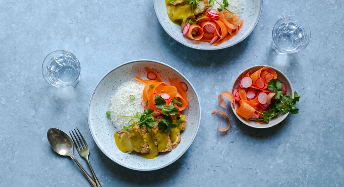 Tofu Katsu Curry with Carrot & Radish Pickle